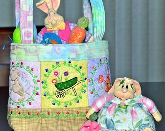 Spring/Easter Fabric Basket - Embroidered Fabric Easter or Spring Basket