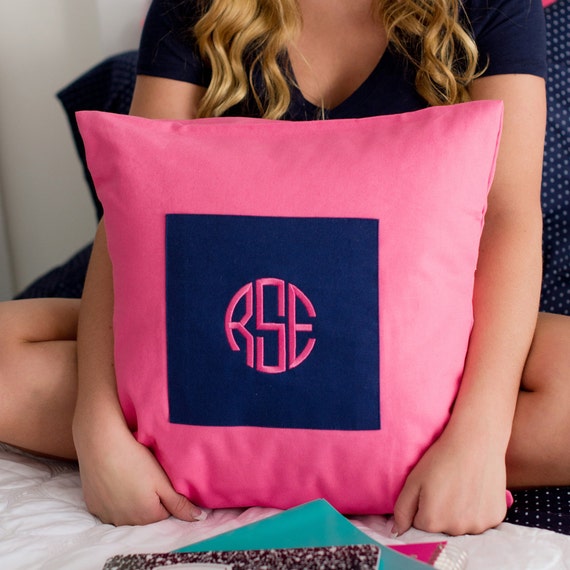 Monogrammed Pillow Cover Hot Pink & Navy Monogrammed