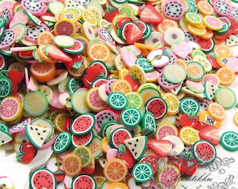 250/500/1000 PCS Fruit Polymer Clay Slices Assorted Kawaii Food Clay Cane Slices Fimo Dollhouse Mixed Manicure Nail Art Decoration PSC.FR