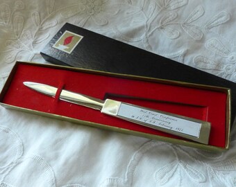SALE Vintage Letter Opener Silver tone Conference Momento Corporate Gift 70s