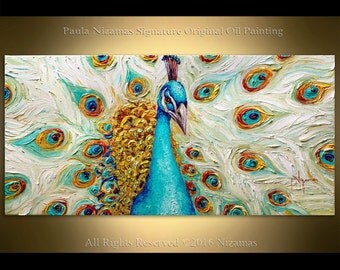 Oil Painting on canvas Peacock ORIGINAL art from Paula Nizamas ready to hang animal art