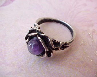 Darling Vintage Sterling Silver Ring with Purple Stone in Rose
