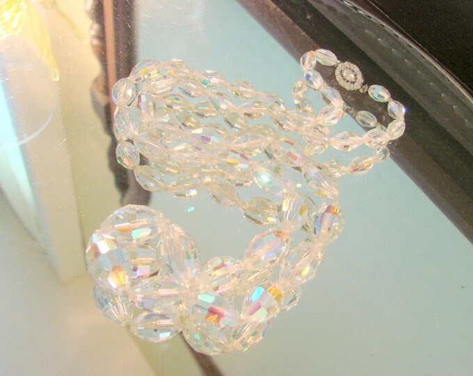 Mid Century Matinee Austrian Crystal Necklace / Ornate Rhinestone Clasp / Vintage Crystal Glass Necklace / Jewelry / Jewellery