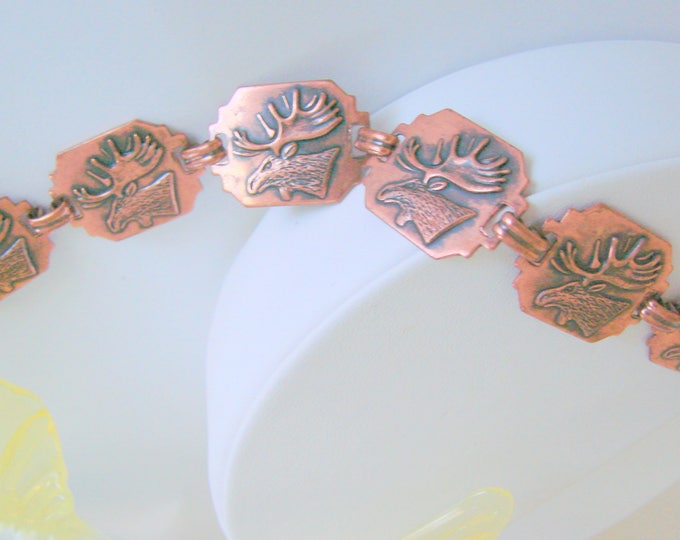 Vintage Solid Copper Panel Bracelet / Elk Motifs / Southwestern Flair / Jewelry / Jewellery