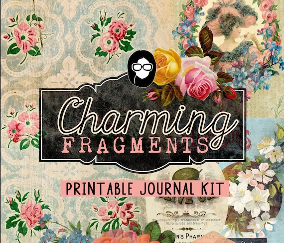 Journaling Kit - Charming Fragments - 16 Journaling Pages - art journal kit, junk journal cover, junk paper pack, digital paper pack