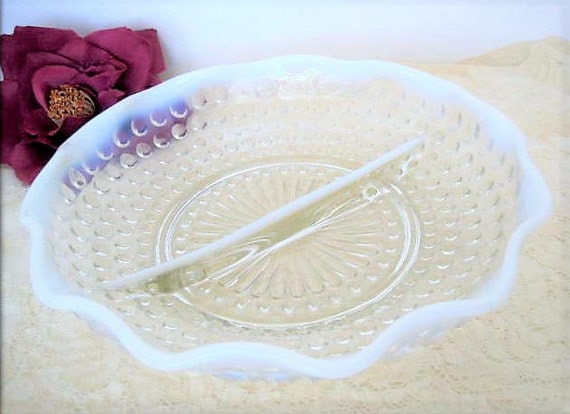 Anchor Hocking - Hobnail Opalescent Serving Dish - Divided Tray