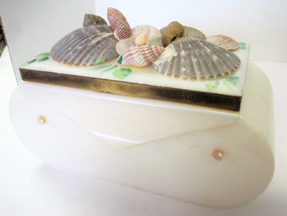 Seashell Lucite Purse - Vanity White Storage - No Handles - 50's Home Decor