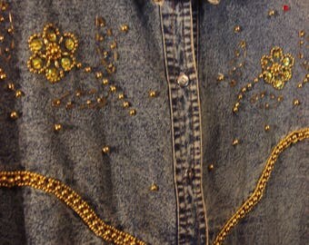 Vintage Boho Stud and Sequin Embellished Shirt Top