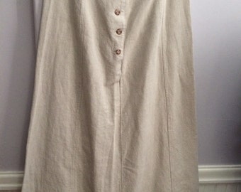 Laura Ashley Natural Flax Linen Skirt / Gored Flax Linen Skirt / Summer/Spring Skirt / Heavy Weight Linen Skirt / Preppy Style Skirt