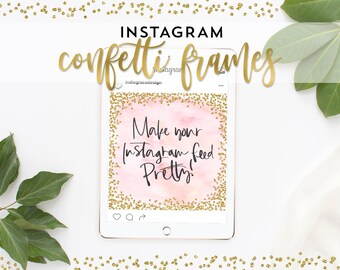 Instagram Square Confetti Frames - Confetti Borders - Gold Confetti - Rose Gold Confetti - Silver Confetti - Marble & Watercolor backgrounds