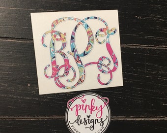 Lilly Pulitzer Vine Monogram Decal - Monogram Sticker - Laptop Sticker - Phone Sticker - Personalized Monogram - Choose your pattern!