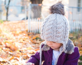 Ear Flap Hat // Baby Beanie // Baby // Toddler // Child // Adult // Pom Pom // Knit Beanie // Tie Hat // Toasty // Cozy