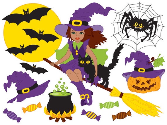 Halloween Clipart Digital Vector African American Witch