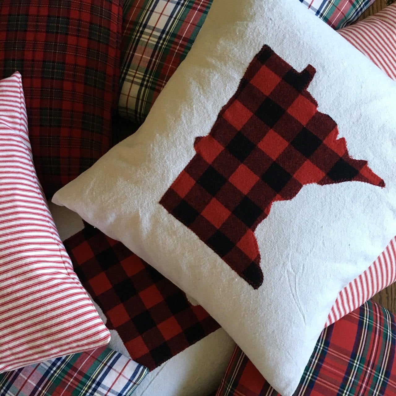 18 x 18 Minnesota Pillow in Red and Black Buffalo Plaid with