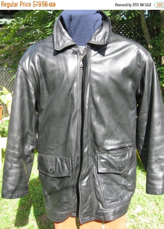SALE Vintage Danier Leather Black Men's Car Coat 3/4