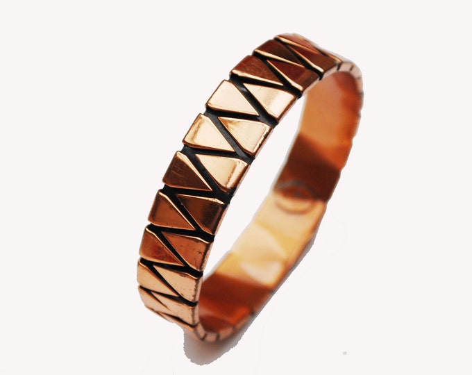 Renoir Copper Bangle -Abstract Triangle - Modernistic - Mid century Mod -Signed Bracelet