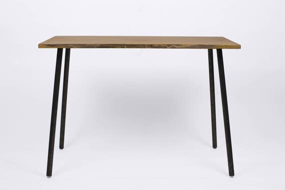 Small Oak Desk Red Oak on Steel Rod Legs Modern Side Table