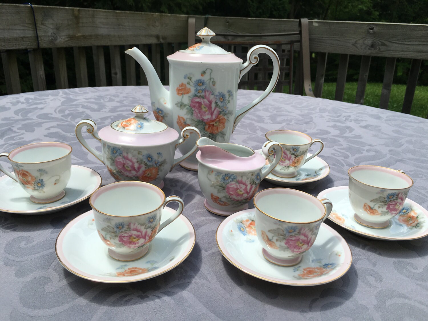 Fuji China Occupied Japan Tea Coffee set w 5 cups and saucers