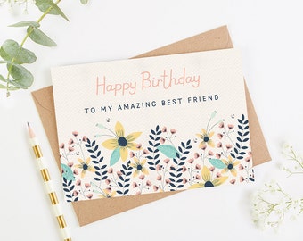 Best Friend Birthday Card Floral Bright