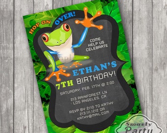Rainforest Frog Jungle Invitations Invite Printable Personalized Customized 5x7