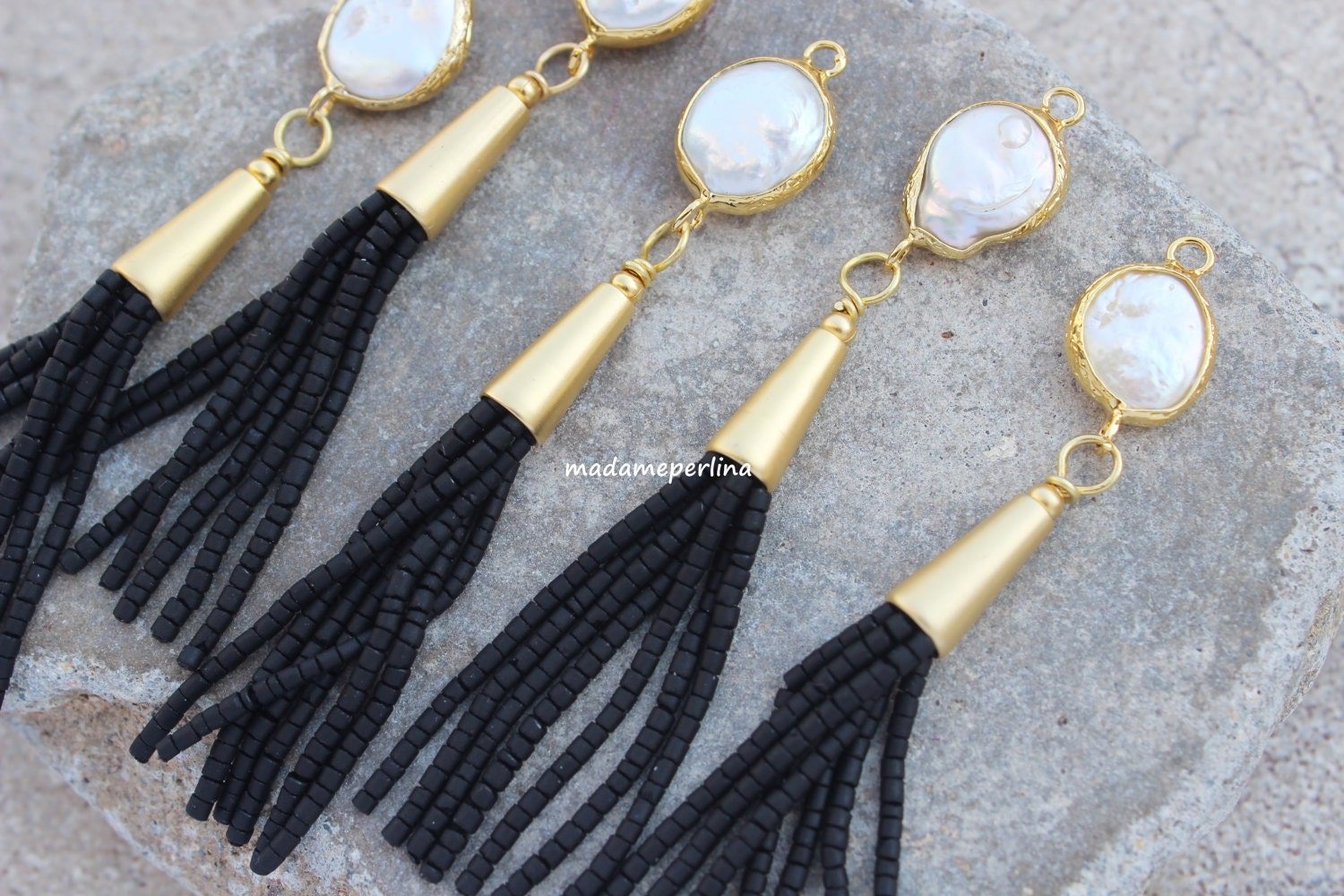 pearl tassel pendant beaded afghan tassels black gold plated