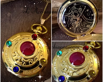 Sailor Moon Inspired Necklace - Sailor Moon Pocket Watch Necklace - 14k gold plated - Sailor Moon Compact - Pretty Guardian - Usagi