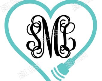 heart ultrasound with space for monogram, cut file, vinyl ready design, SVG file, silhouette file, cricut file, ready to cut