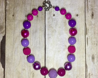 Purple and magenta chunky bead necklace
