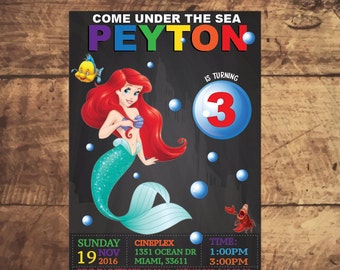 LITTLE MERMAID INVITATION, Birthday, Printable, custom made, disney princess party, Invitacion, invitation d'anniversaire, invito compleanno