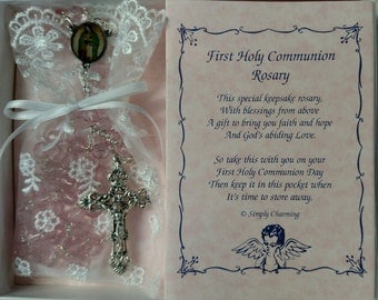 Pink Glass Bead First Communion Rosary