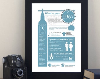 50th birthday personalised 1967 print born in 1967 print gift for grandma gift for grandad gift for mum gift for dad - 60s Home Decor 50th birthday personalised 1967 print born in 1967 print gift for grandma gift for grandad gift for mum gift for dad - 60s Home Decor