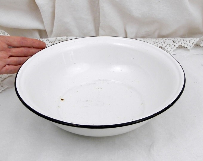 Vintage French Enamelware White Wash Bowl / Basin, French Country Decor, Retro Vintage Home Interior, Antique, Rustic Washing, Shabby, Chic