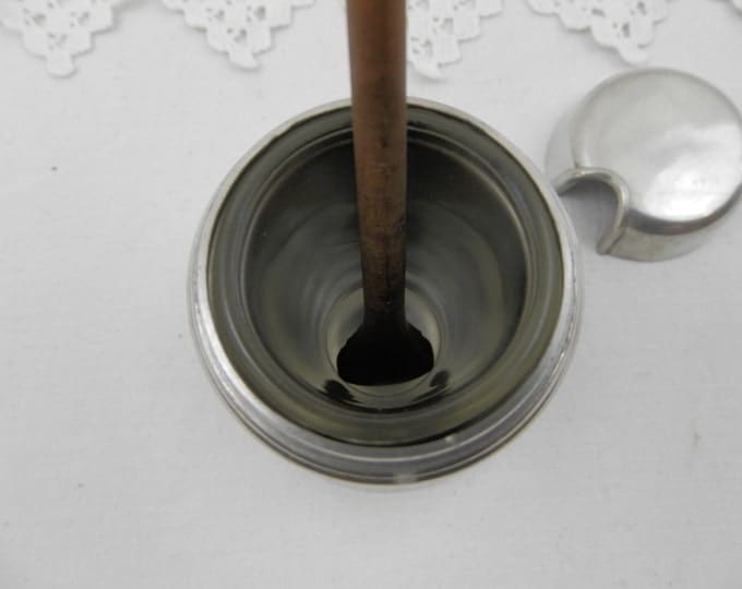 Vintage French Etains du Manoir Pewter Mustard Lidded Pot with Wooden Spoon, French Decor, Chateau Chic, Retro Home, Serving, Kitchen, Paris