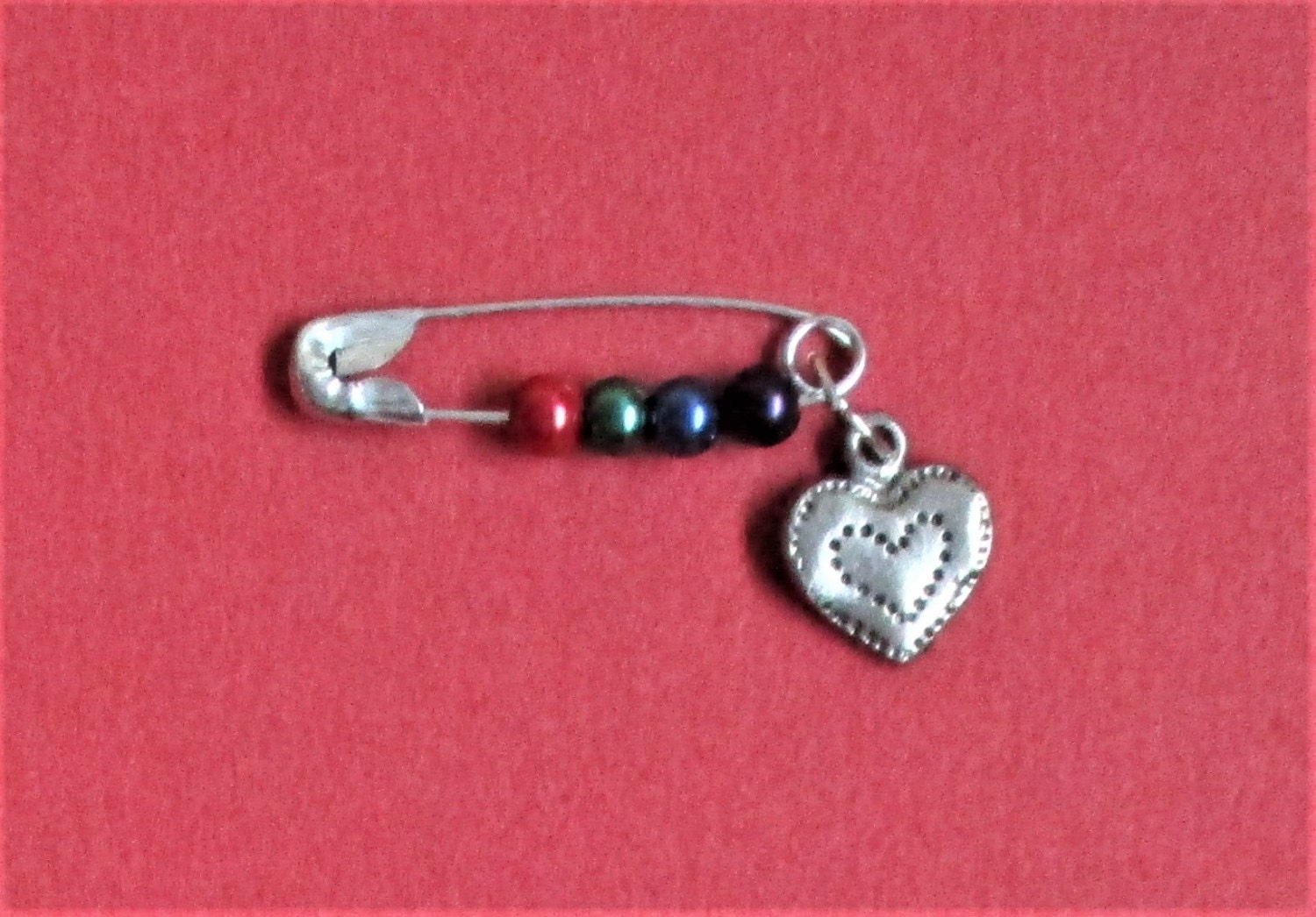 Valentine Heart Safety Pin Brooch Rainbow Jewelry Silver