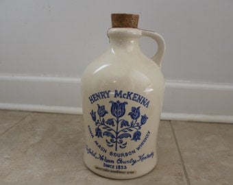 Vintage Henry McKenna Kentucky Whiskey Stone Crock Jug one half gallon/Dad's Birthday/Man Cave/Bar Ware
