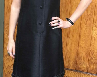 Vintage 1960's Black Party Dress with Beaded Detail