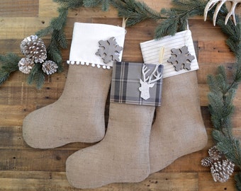 Personalized Family Christmas Stockings - Gray - Set of 3 - Stockings, Neutral Stockings, Christmas Stocking Set