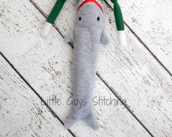 Shark Elf costume, Elf clothes, Elf attire, Christmas Elf, Mischevious Elf, Scout Elf, Doll clothes, Doll shark, 12" doll clothes