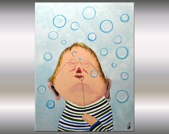 acrylic painting huge abstract wall art canvas art original blue colorful oversized ready to hang 52 x 40 stretched canvas art Ettis Gallery