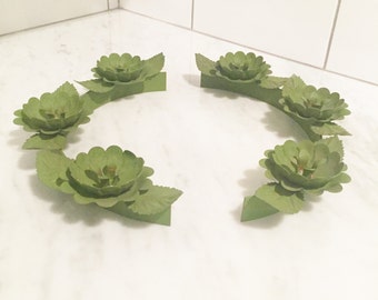Flower Candleholder, Green Wreath Decor, Vintage Tole Metal Floral