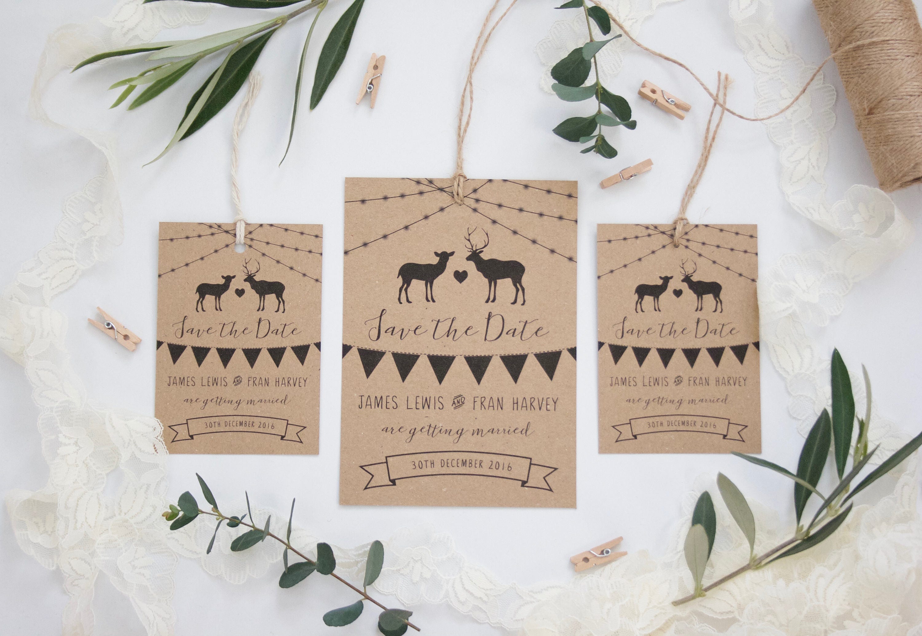 PRINTED Rustic Autumn Winter Wedding Save The Date Invitation Cards Luggage Tags PRINTED Rustic Autumn Winter Wedding Save The Date Invitation Cards Luggage Tags