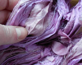5 Yards, Orchid Lilac Sari Silk Ribbon Skein, Ethically Traded in India
