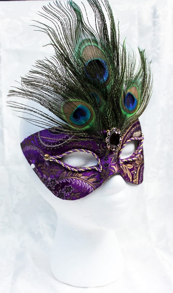 Purple Masquerade Mask, Purple and Gold Paisley Brocade and Paper Mache Masquerade Ball Mask 