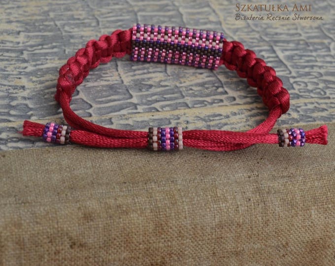 Satin string women bracelet Ethnic bracelets Purple pink Organic jewelry Beaded bracelets Tribal Men bracelet Leather natural bracelets