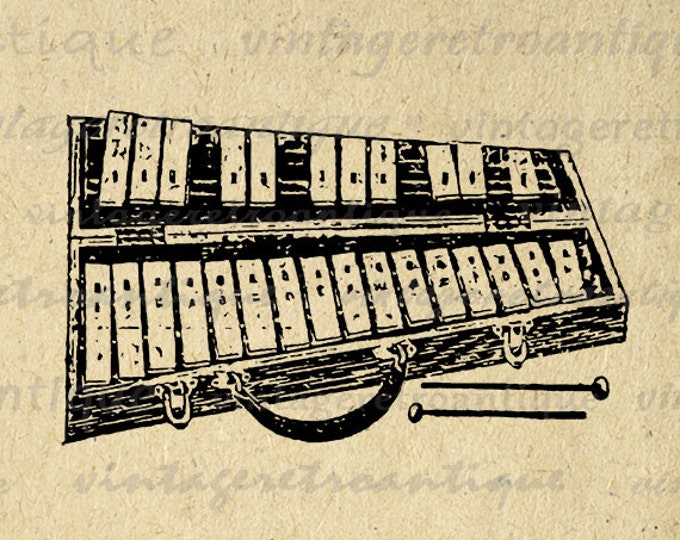 Digital Printable Xylophone Download Music Instrument Graphic Illustration Image Vintage Clip Art Jpg Png Eps HQ 300dpi No.1253