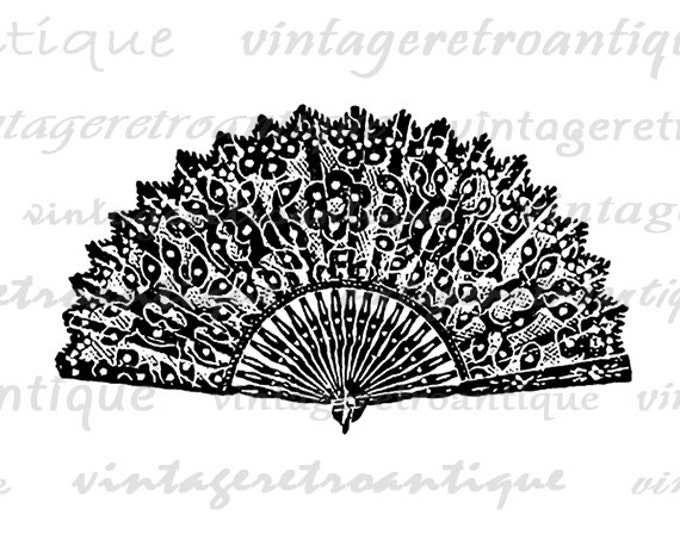 Digital Printable Oriental Fan Download Chinese Fan Graphic Image Vintage Clip Art Jpg Png Eps HQ 300dpi No.1372