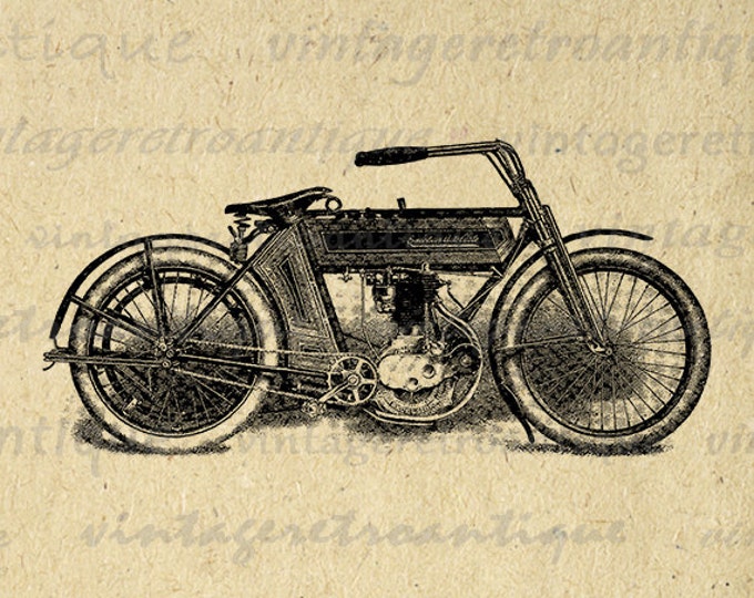 Antique Motorcycle Digital Image Graphic Illustration Printable Download Vintage Clip Art Jpg Png Eps HQ 300dpi No.3400