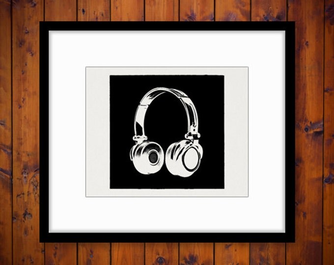 Headphones Graphic Image Printable Music Artwork Download Illustrated Digital Vintage Clip Art Jpg Png Eps HQ 300dpi No.3388