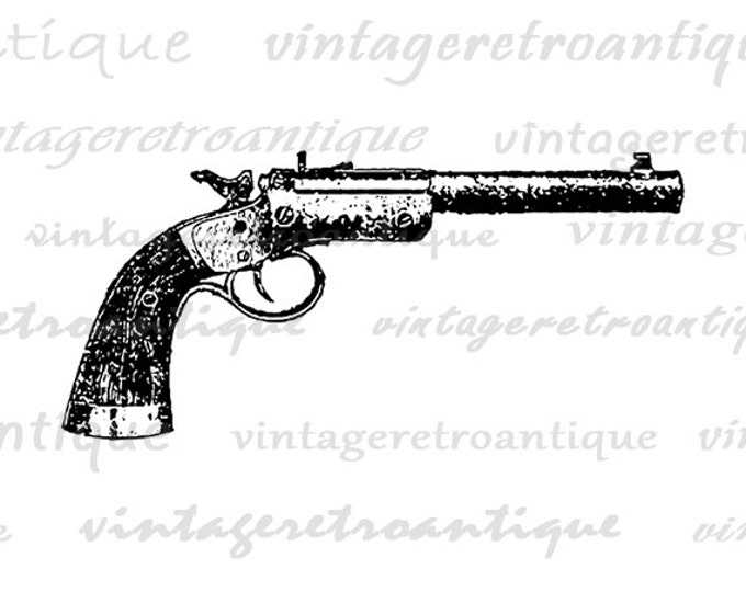 Antique Gun Graphic Printable Image Revolver Digital Pistol Download Vintage Clip Art for Transfers Printing etc HQ 300dpi No.1264