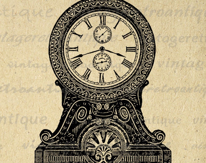 Digital Printable Clock Download Illustration Graphic Image Vintage Clip Art Jpg Png Eps HQ 300dpi No.1482